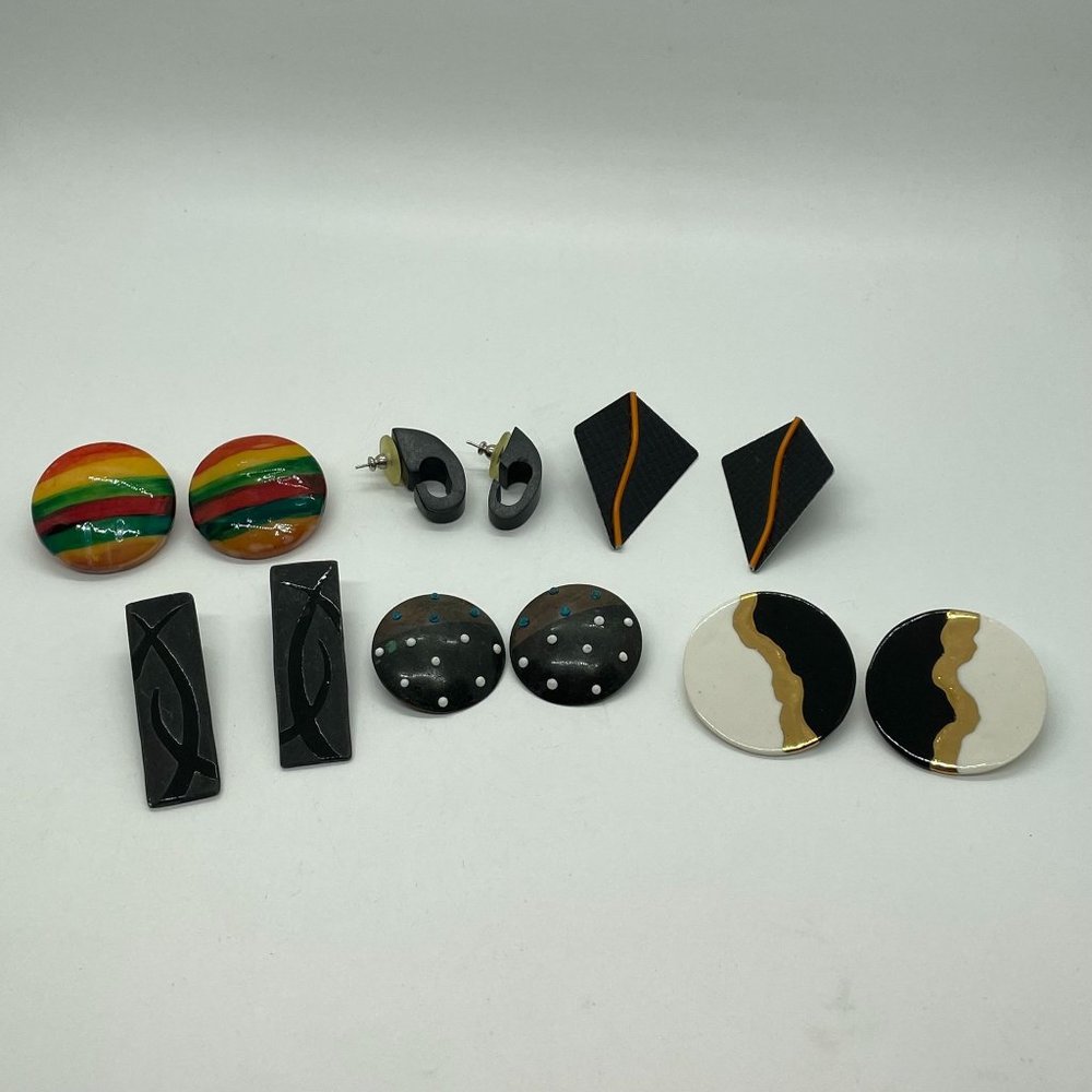 Lot of (6) Various Retro Mod 80's Mix Shape & Material Post Earrings